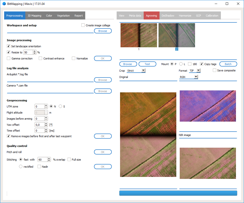 Agrowing QX1 image preprocessing in Mavis